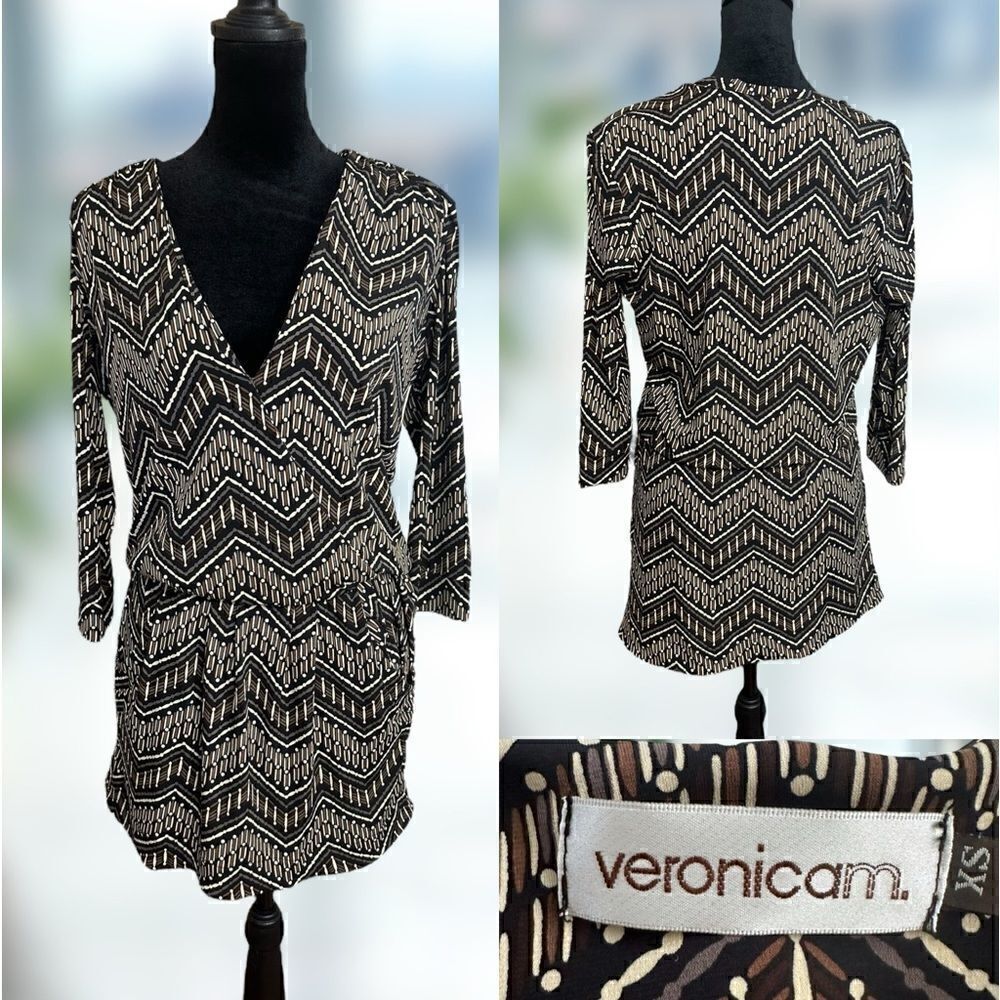 Veronica M Faux Wrap Blouson Dress with Pockets Size XS